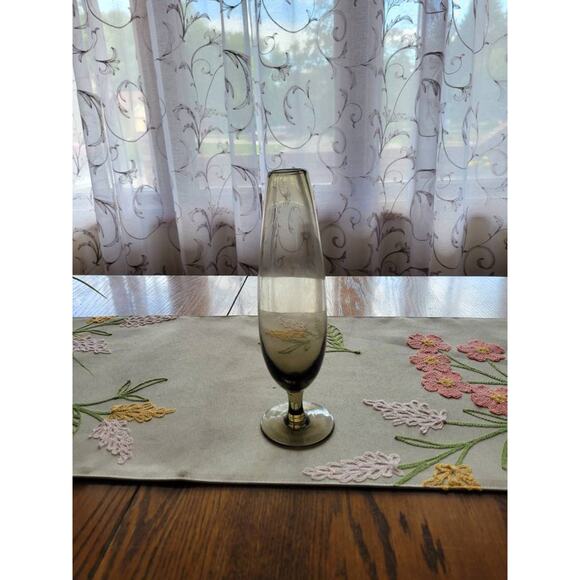 Vintage Bud Vase, Smoke Glass, Pedestal Footed, 9-3/4" Tall, Boho Eclectic Gift - Picture 1 of 6